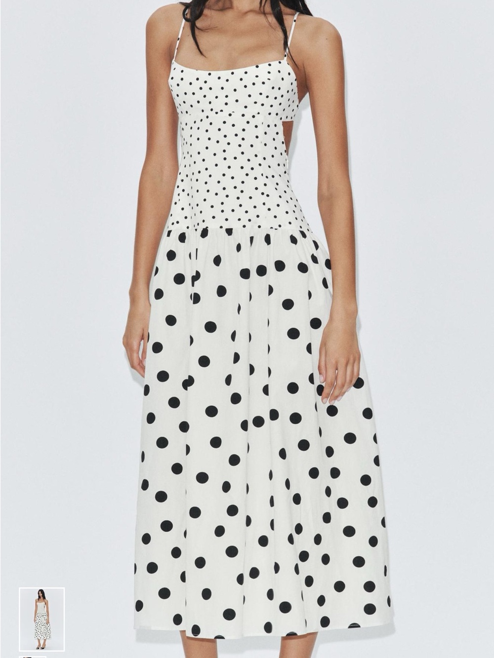 ZARA Polka Dot Midi Dress - White/Black